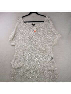 Pol Fringe Crochet Knit Top L White Shimmer Boho Indie Coquette Fairy Festival